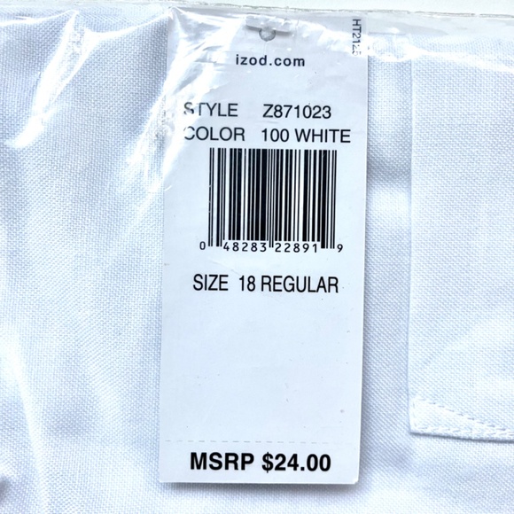 IZOD White Oxford Button Down Shirt Boy's 18 Regular - Picture 3 of 5